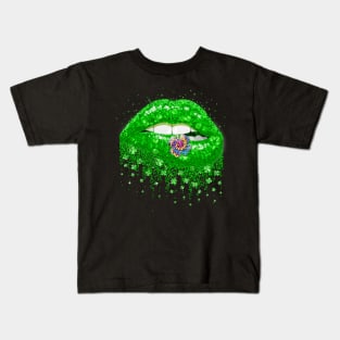 Green Lips Sexy Irish Tie-Dye Leopard Shamrock St Patricks Day Kids T-Shirt